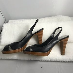 Ann Taylor Loft Peep Toe Black Leather 4” Heels 9